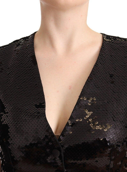 Dolce & Gabbana Black Sequin V-Neck Sleeveless Vest Tank Top - Ellie Belle