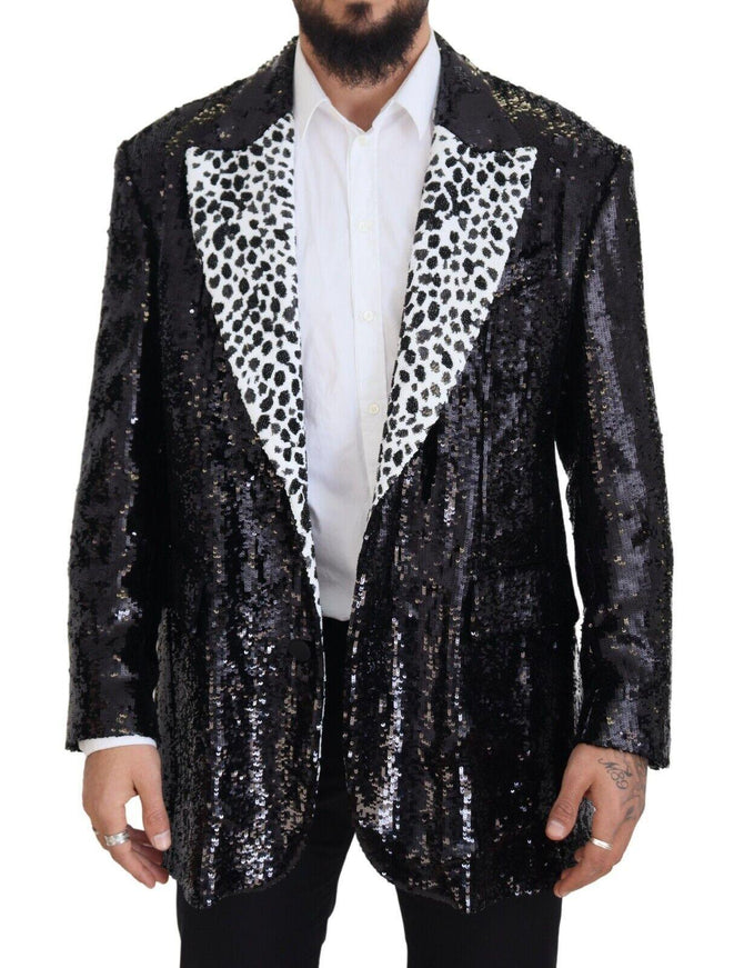 Dolce & Gabbana Black Sequined Cow Pattern Nylon Blazer - Ellie Belle