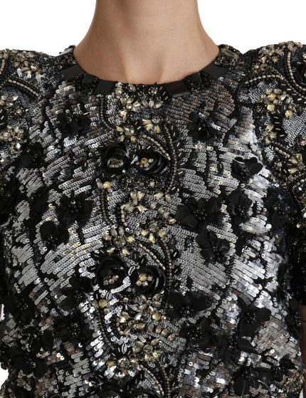 Dolce & Gabbana Black Sequined Crystal Embellished Top Blouse - Ellie Belle