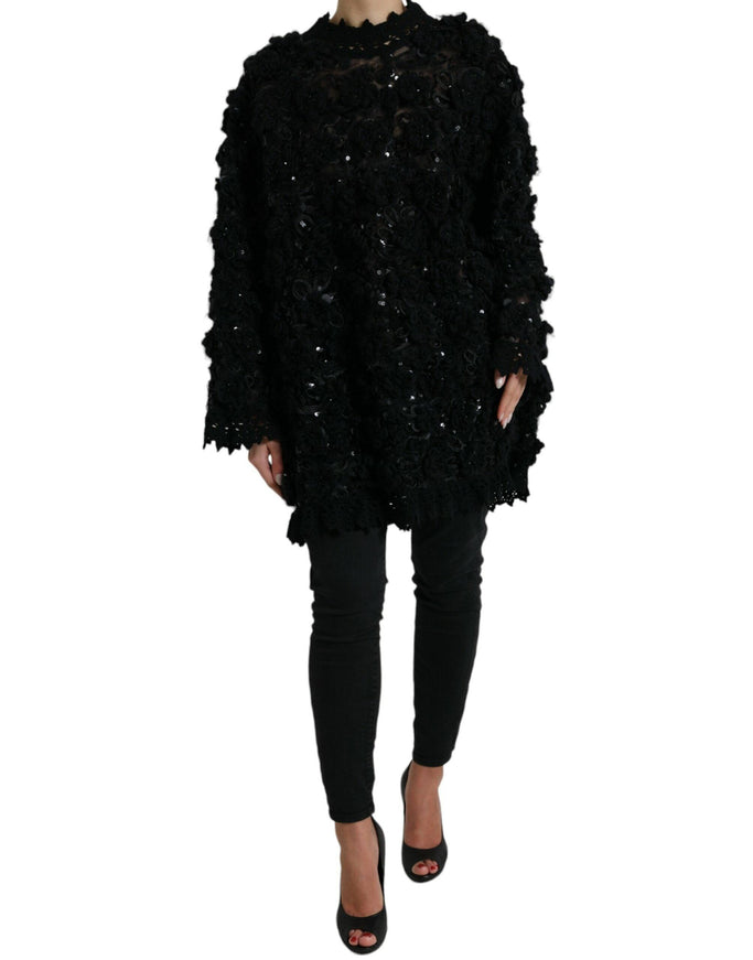 Dolce & Gabbana Black Sequined Embellished Pullover Sweater - Ellie Belle