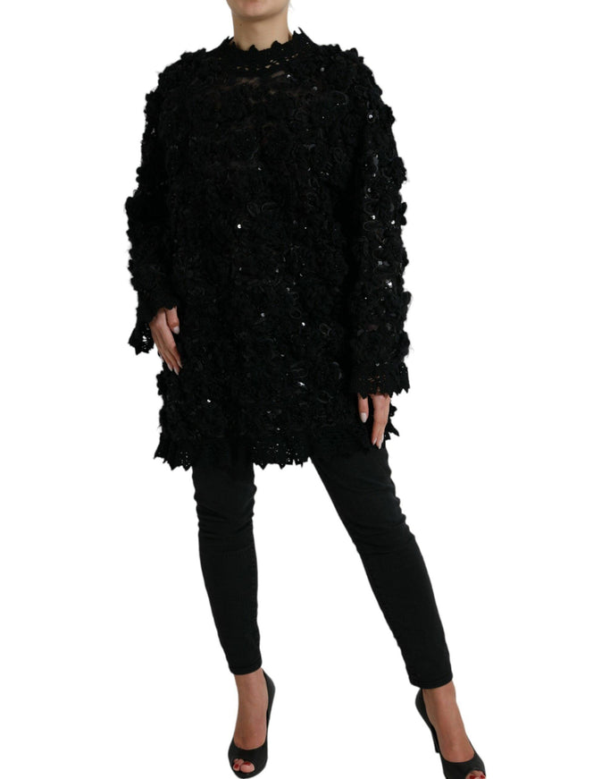 Dolce & Gabbana Black Sequined Embellished Pullover Sweater - Ellie Belle