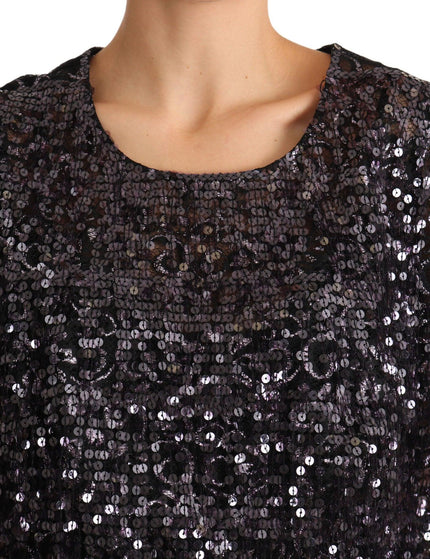 Dolce & Gabbana Black Sequined Long Sleeve Shift Midi Dress - Ellie Belle