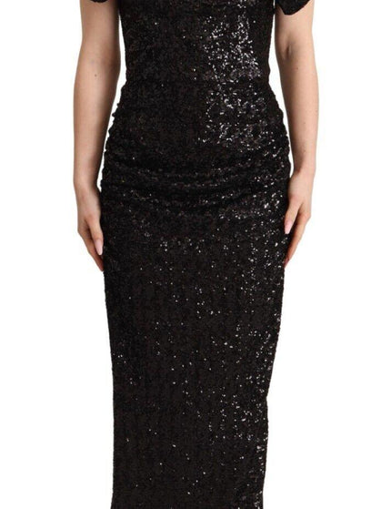 Dolce & Gabbana Black Sequined Off Shoulder Gown Sheath Dress - Ellie Belle