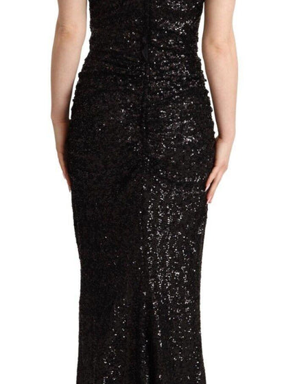 Dolce & Gabbana Black Sequined Off Shoulder Gown Sheath Dress - Ellie Belle