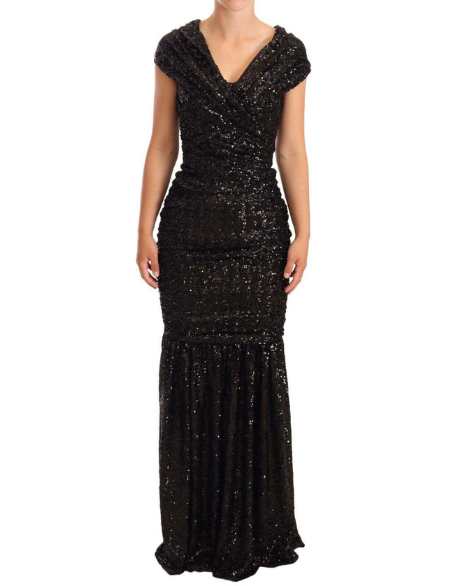 Dolce & Gabbana Black Sequined Open Shoulder Long Gown Dress - Ellie Belle