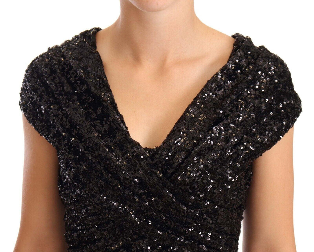 Dolce & Gabbana Black Sequined Open Shoulder Long Gown Dress - Ellie Belle