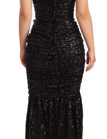 Dolce & Gabbana Black Sequined Open Shoulder Long Gown Dress - Ellie Belle