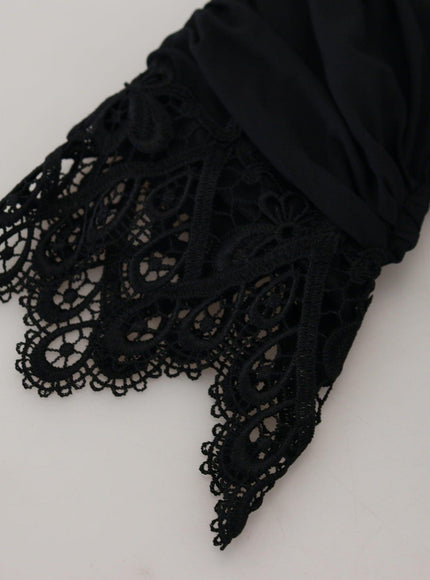 Dolce & Gabbana Black Sheath Midi Bodycon Lace Silk Dress - Ellie Belle