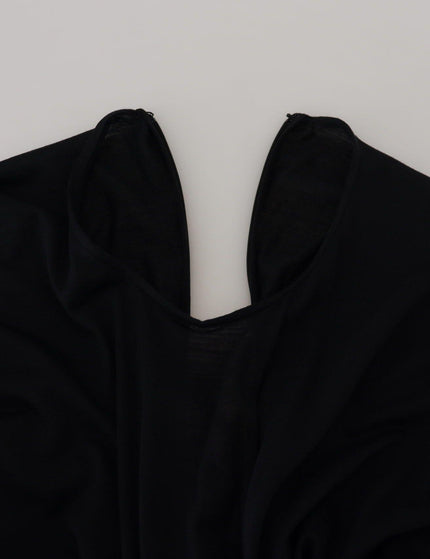 Dolce & Gabbana Black Sheath Midi Gown Wool Wrap Dress - Ellie Belle