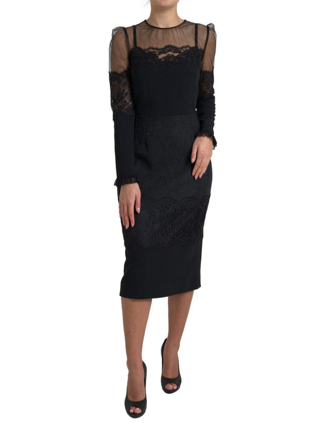 Dolce & Gabbana Black Sheer Floral Lace Sheath Midi Dress - Ellie Belle