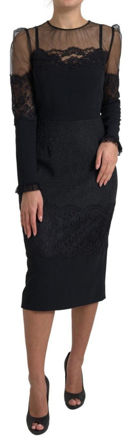 Dolce & Gabbana Black Sheer Floral Lace Sheath Midi Dress - Ellie Belle