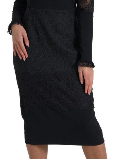 Dolce & Gabbana Black Sheer Floral Lace Sheath Midi Dress - Ellie Belle