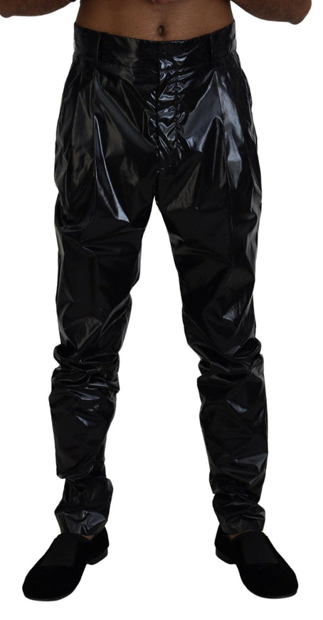 Dolce & Gabbana Black Shining Nylon Skinny Men Pants - Ellie Belle