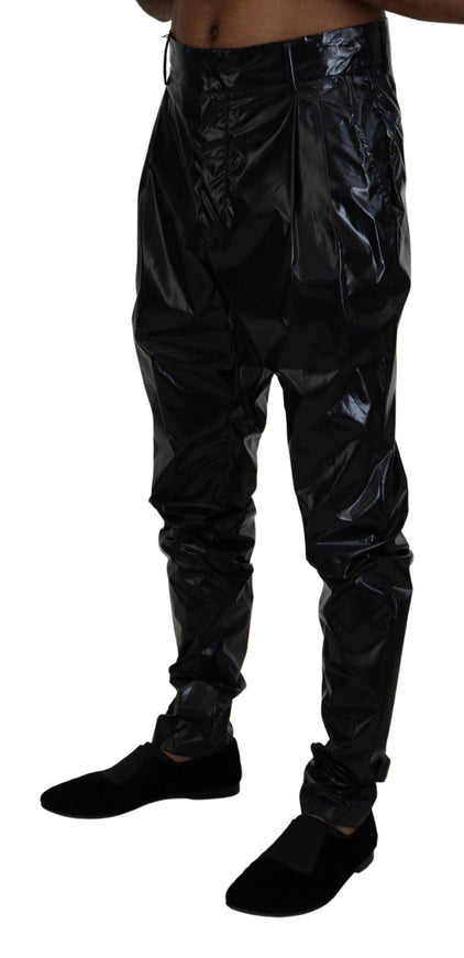 Dolce & Gabbana Black Shining Nylon Skinny Men Pants - Ellie Belle