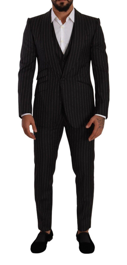 Dolce & Gabbana Black SICILIA Striped Wool Formal 3 Piece Suit - Ellie Belle