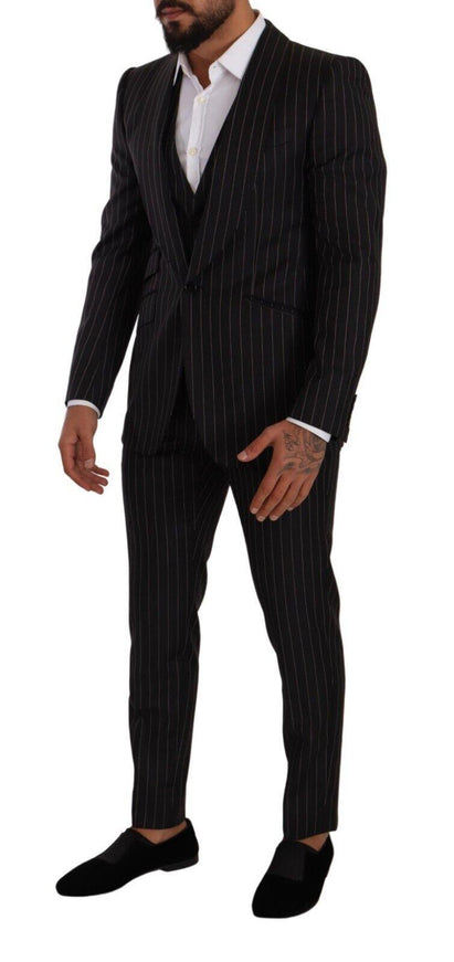 Dolce & Gabbana Black SICILIA Striped Wool Formal 3 Piece Suit - Ellie Belle