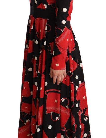 Dolce & Gabbana Black Sicily Bag Print Flared Midi Dress - Ellie Belle