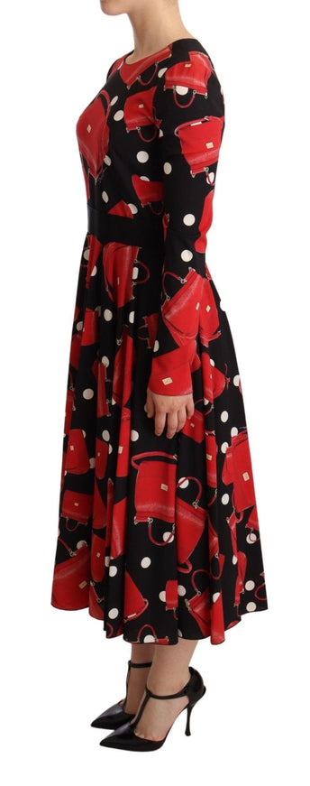 Dolce & Gabbana Black Sicily Bag Print Flared Midi Dress - Ellie Belle