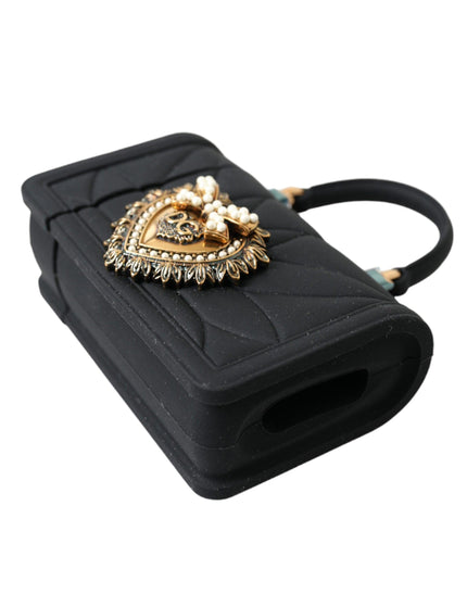 Dolce & Gabbana Black Silicone Devotion Heart Gold Chain Airpods Case - Ellie Belle