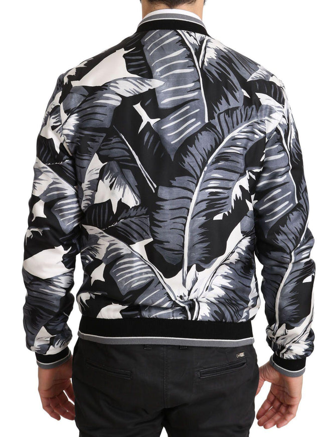 Dolce & Gabbana Black Silk Banana Leaf Print Bomber Jacket - Ellie Belle