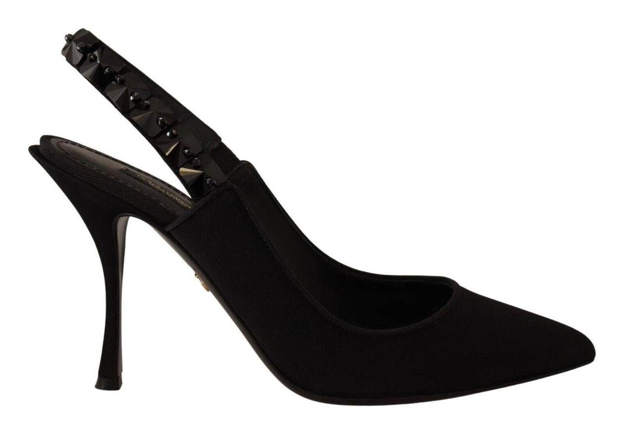 Dolce & Gabbana Black Silk Blend Lori Slingback Pumps Shoes - Ellie Belle