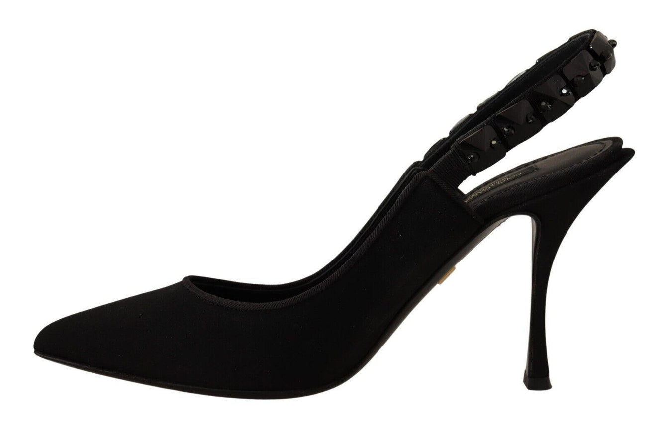 Dolce & Gabbana Black Silk Blend Lori Slingback Pumps Shoes - Ellie Belle