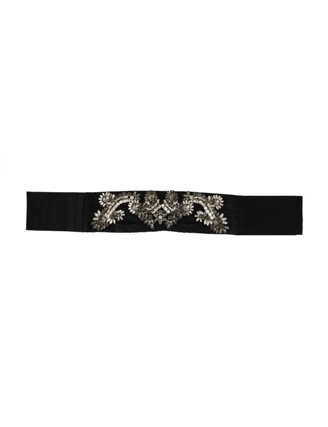 Dolce & Gabbana Black Silk Brass Crystal Embellished Waist Belt - Ellie Belle
