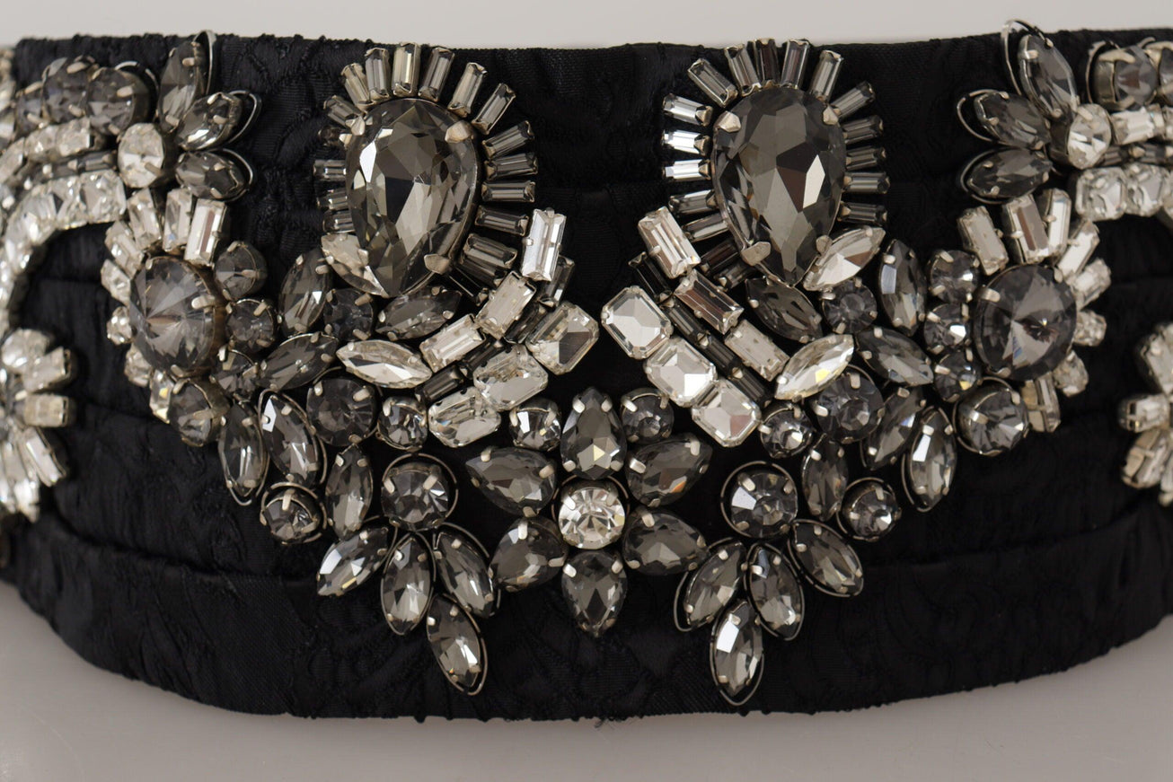 Dolce & Gabbana Black Silk Brass Crystal Embellished Waist Belt - Ellie Belle