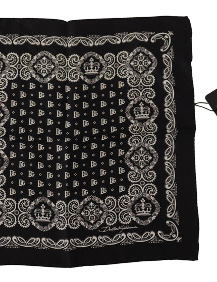 Dolce & Gabbana Black Silk DG Logo Crown Square Handkerchief Scarf - Ellie Belle