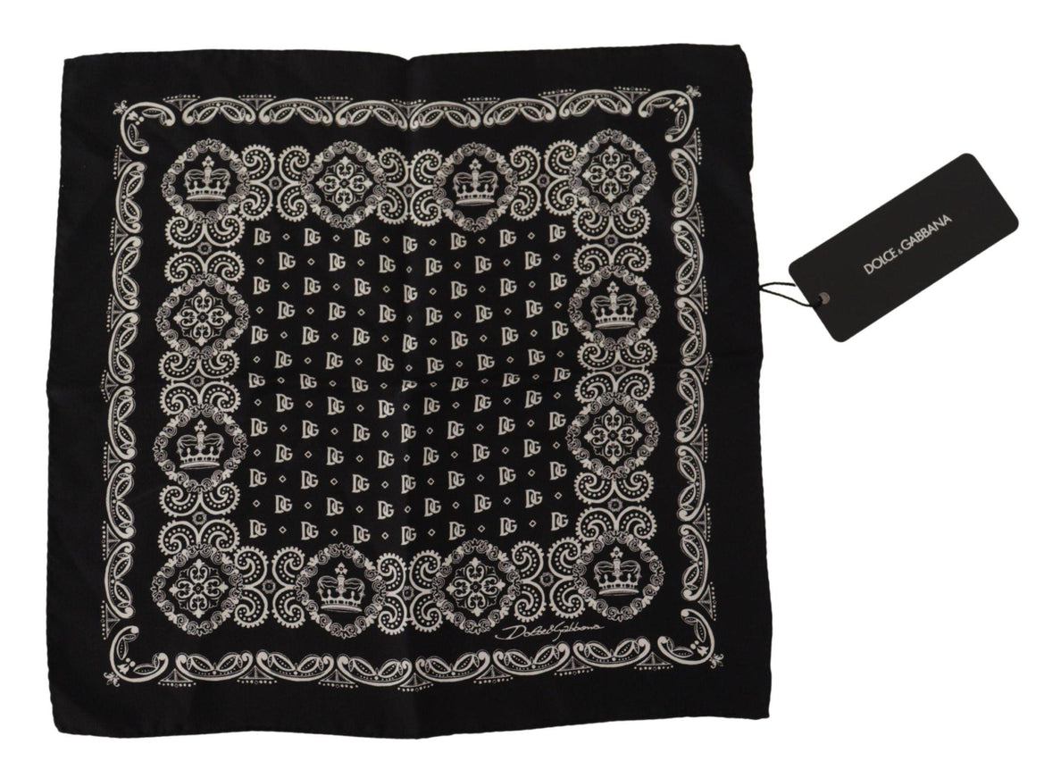 Dolce & Gabbana Black Silk DG Logo Crown Square Handkerchief Scarf - Ellie Belle