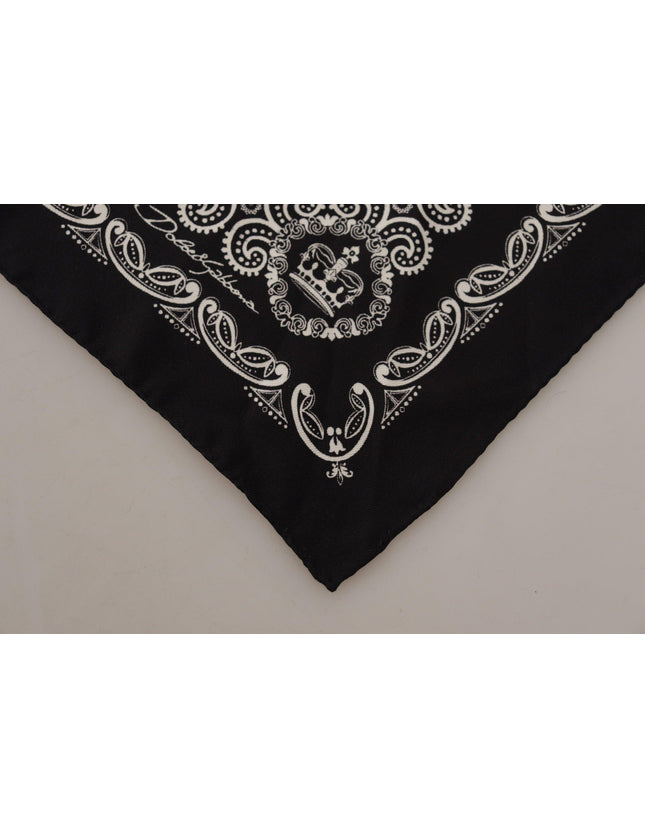 Dolce & Gabbana Black Silk DG Logo Crown Square Handkerchief Scarf - Ellie Belle