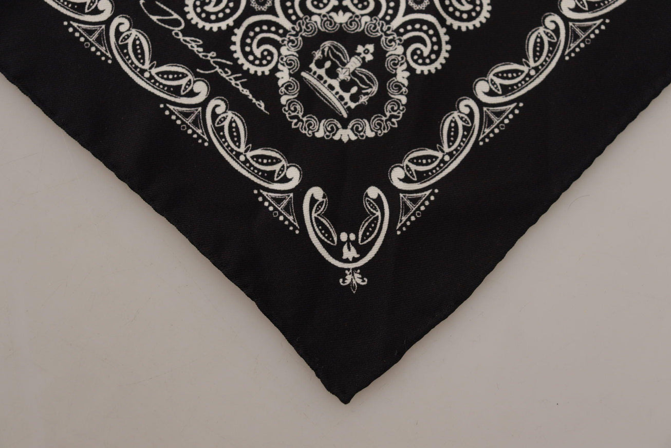 Dolce & Gabbana Black Silk DG Logo Crown Square Handkerchief Scarf - Ellie Belle