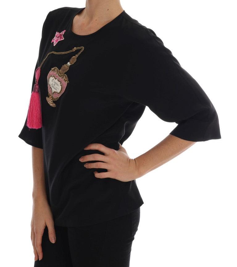 Dolce & Gabbana Black Silk Fairy Tale Top Crystal Blouse