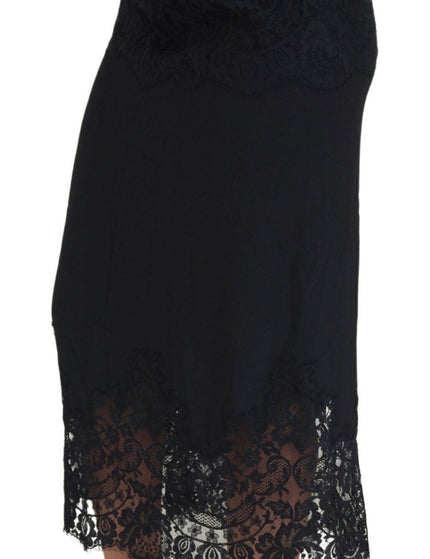Dolce & Gabbana Black Silk Floral Lace High Waist Midi Skirt - Ellie Belle