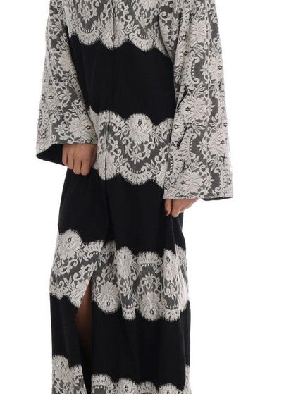 Dolce & Gabbana Black Silk Floral Lace Kaftan Dress