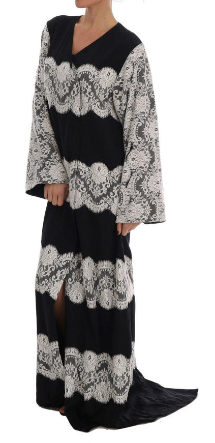 Dolce & Gabbana Black Silk Floral Lace Kaftan Dress