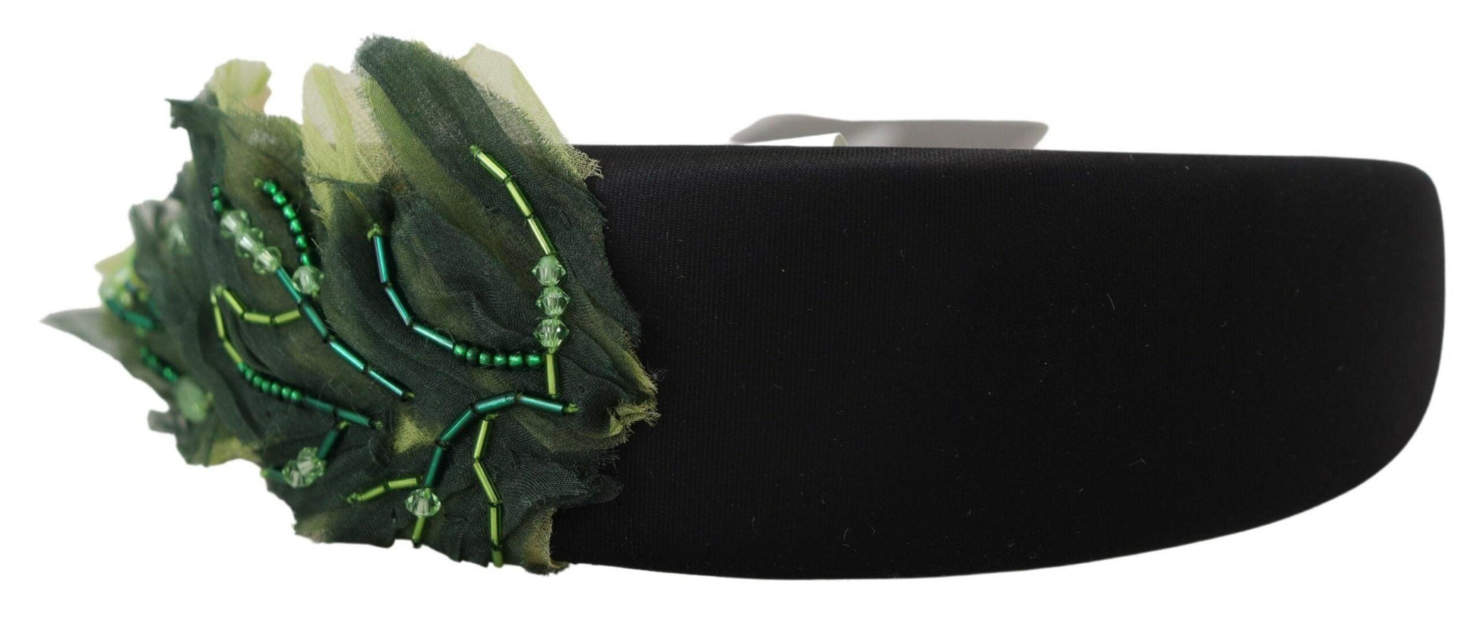 Dolce & Gabbana Black Silk Green Leaf Sicily Women Headband Diadem - Ellie Belle