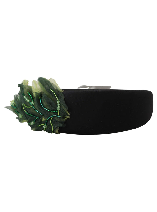 Dolce & Gabbana Black Silk Green Leaf Sicily Women Headband Diadem - Ellie Belle