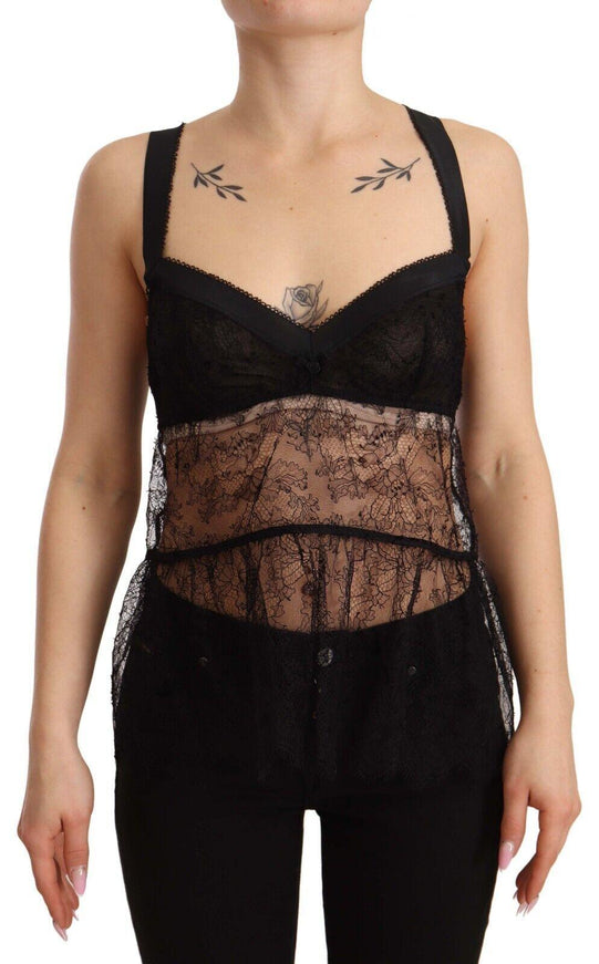 Dolce & Gabbana Black Silk Lace Babydoll Nylon Lingerie Top - Ellie Belle