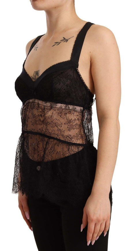 Dolce & Gabbana Black Silk Lace Babydoll Nylon Lingerie Top - Ellie Belle