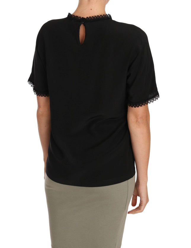 Dolce & Gabbana Black Silk Lace Top Blouse T-Shirt - Ellie Belle
