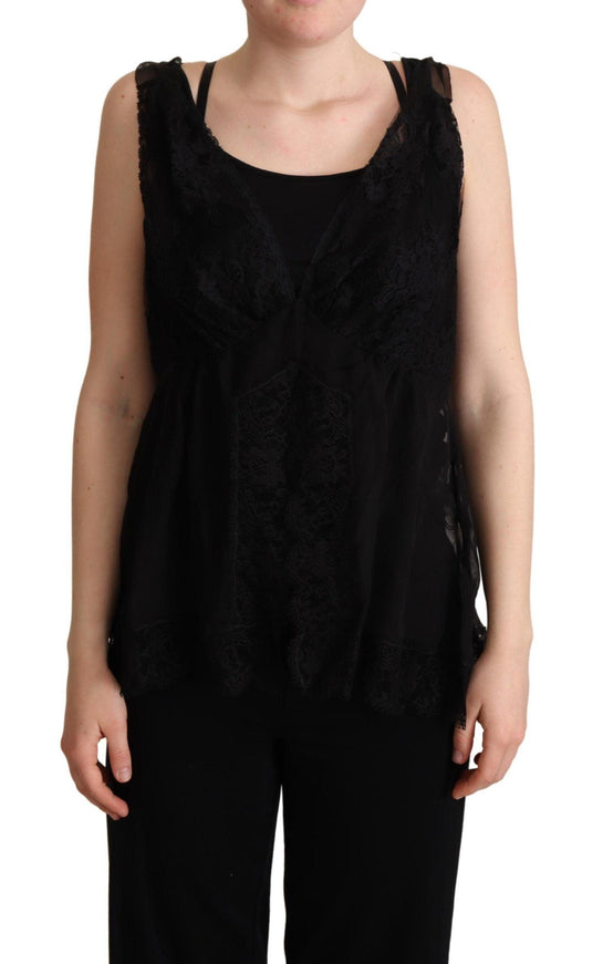 Dolce & Gabbana Black Silk Lace Trim Camisole Tank Top - Ellie Belle