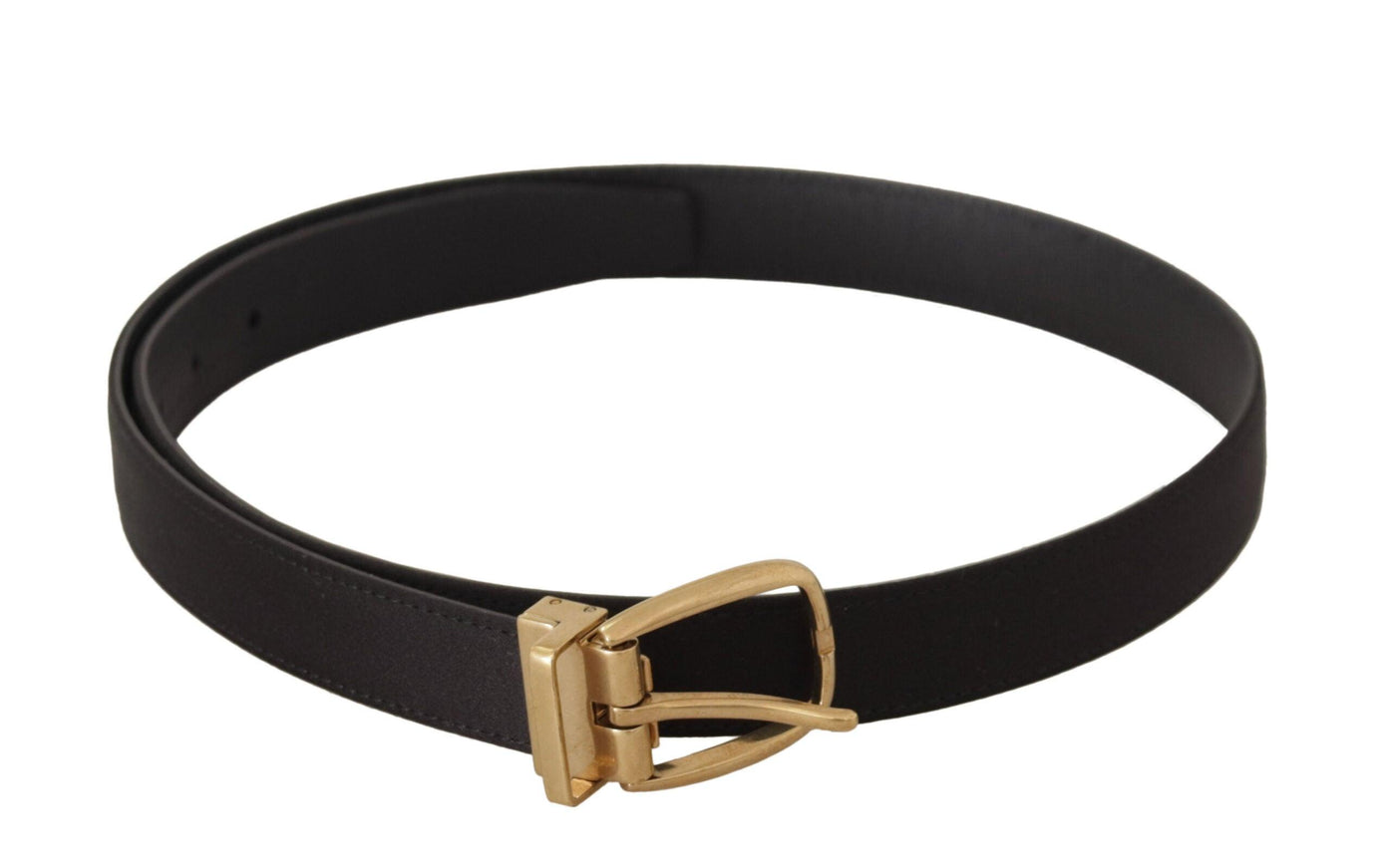 Dolce & Gabbana Black Silk Leather Gold Tone Metal Buckle Belt - Ellie Belle