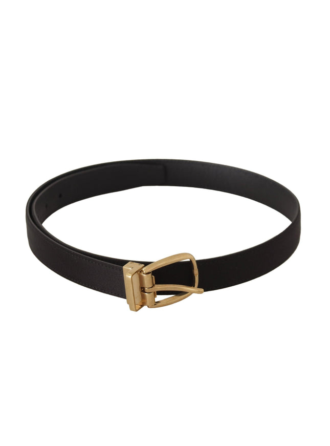 Dolce & Gabbana Black Silk Leather Gold Tone Metal Buckle Belt - Ellie Belle