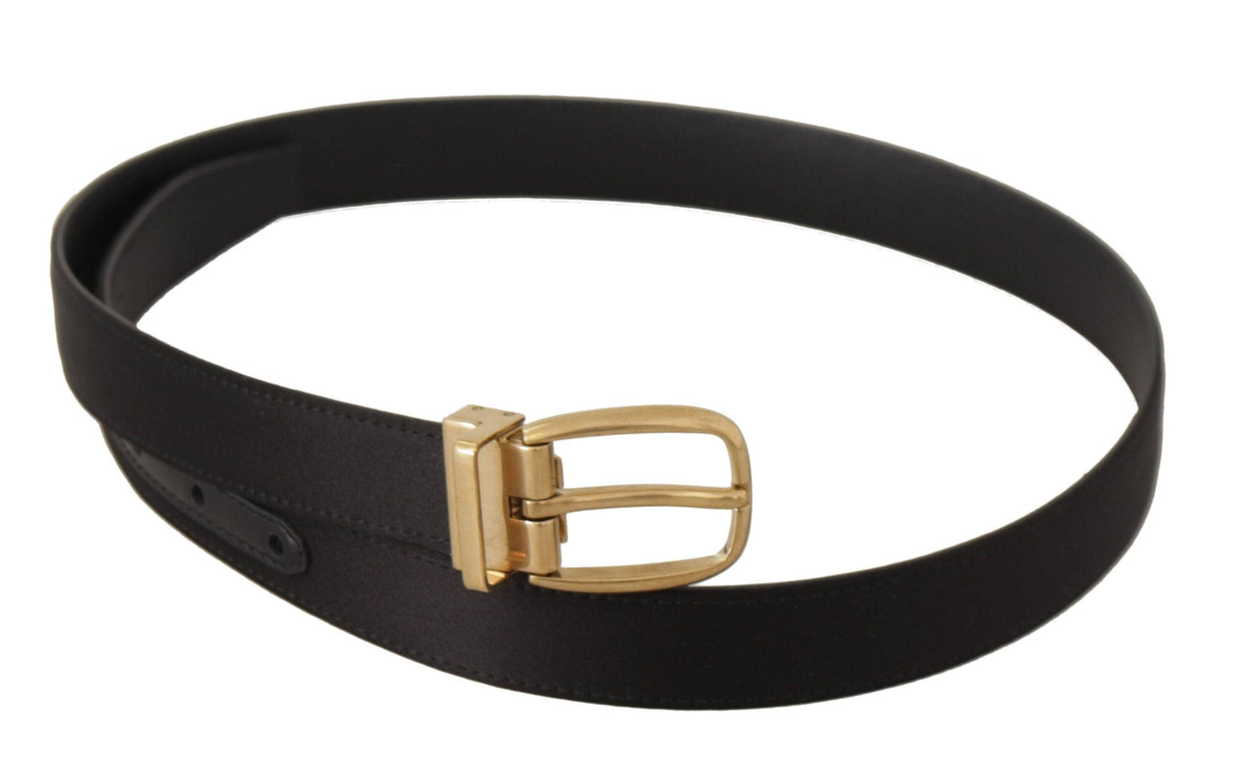 Dolce & Gabbana Black Silk Leather Gold Tone Metal Buckle Belt - Ellie Belle