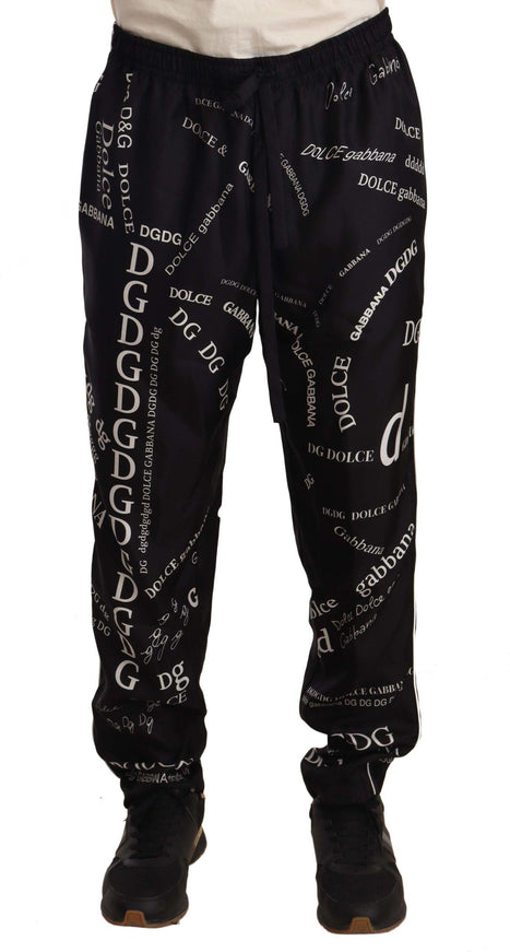 Dolce & Gabbana Black Silk Logo Print Lounge Jogging Trousers Pants - Ellie Belle