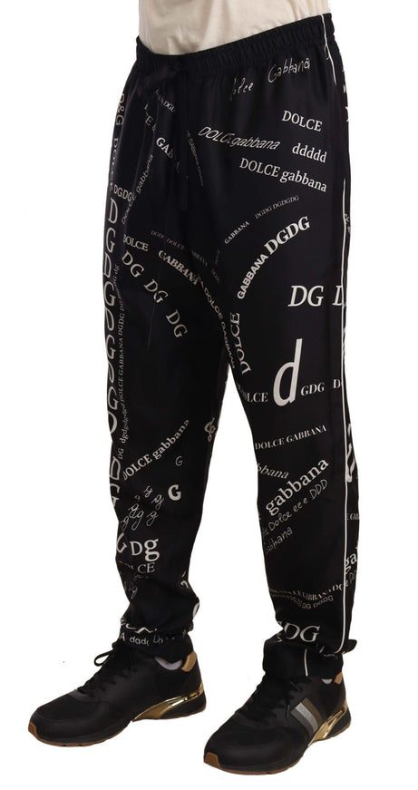 Dolce & Gabbana Black Silk Logo Print Lounge Jogging Trousers Pants - Ellie Belle