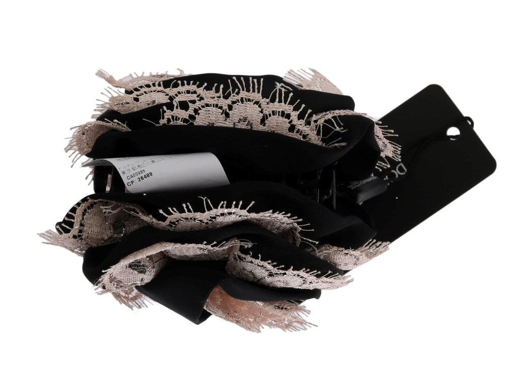 Dolce & Gabbana Black Silk Pink Floral Lace Hair Claw - Ellie Belle