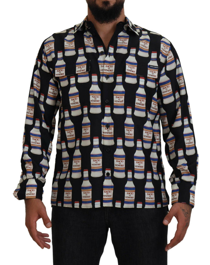 Dolce & Gabbana Black Silk Printed Collared Men Casual Shirt - Ellie Belle