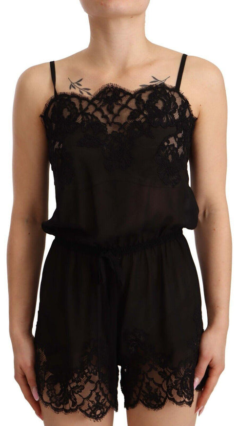 Dolce & Gabbana Black Silk Romper Lace Trim Sleepwear Lingerie - Ellie Belle